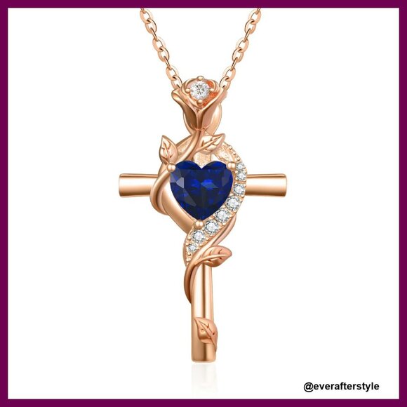 Rose Gold Cross Necklace Elegant Minimal Chic Birthstone Pendant Jewelry Gift